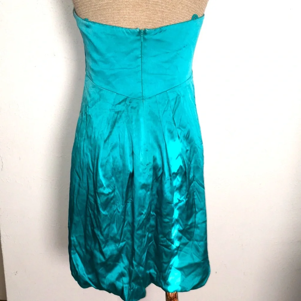 VTG Y2k NICOLE MILLER PETITES 100%SILK RUCHED DRAPED TEAL MIDI DRESS SZ 8P - Picture 5 of 9